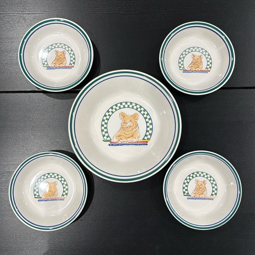 Century Stoneware Fannie's Farm Serving Bowl and 4 Plates Set